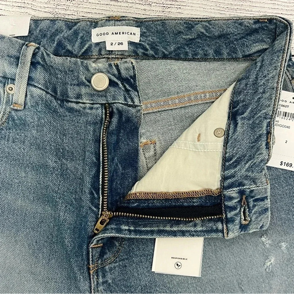 Good American Good Classic Distressed Straight Leg High Rise Jeans Size 2/26 NEW - Picture 7 of 14